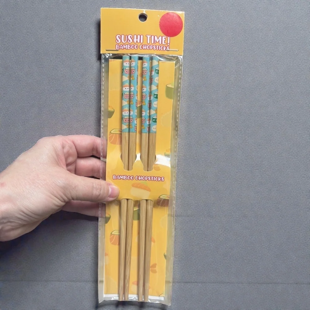 Set of 3 Bamboo Chopsticks, NWT Cute Sushi, Ninja & Mushroom Designs, Reusable